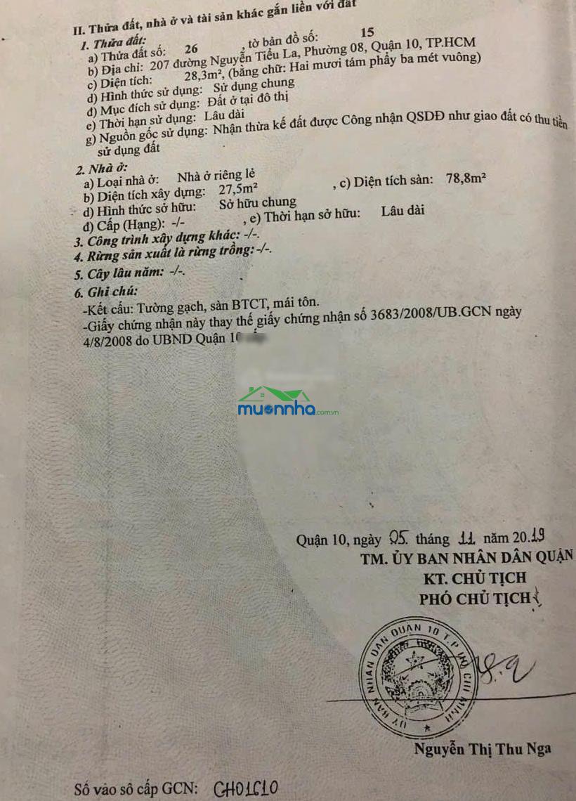 Bán nhà mặt phố tại 207, đường nguyễn tiểu la, quận 10, giá cực chất 12,8 tỷ, 45 m2 - 3