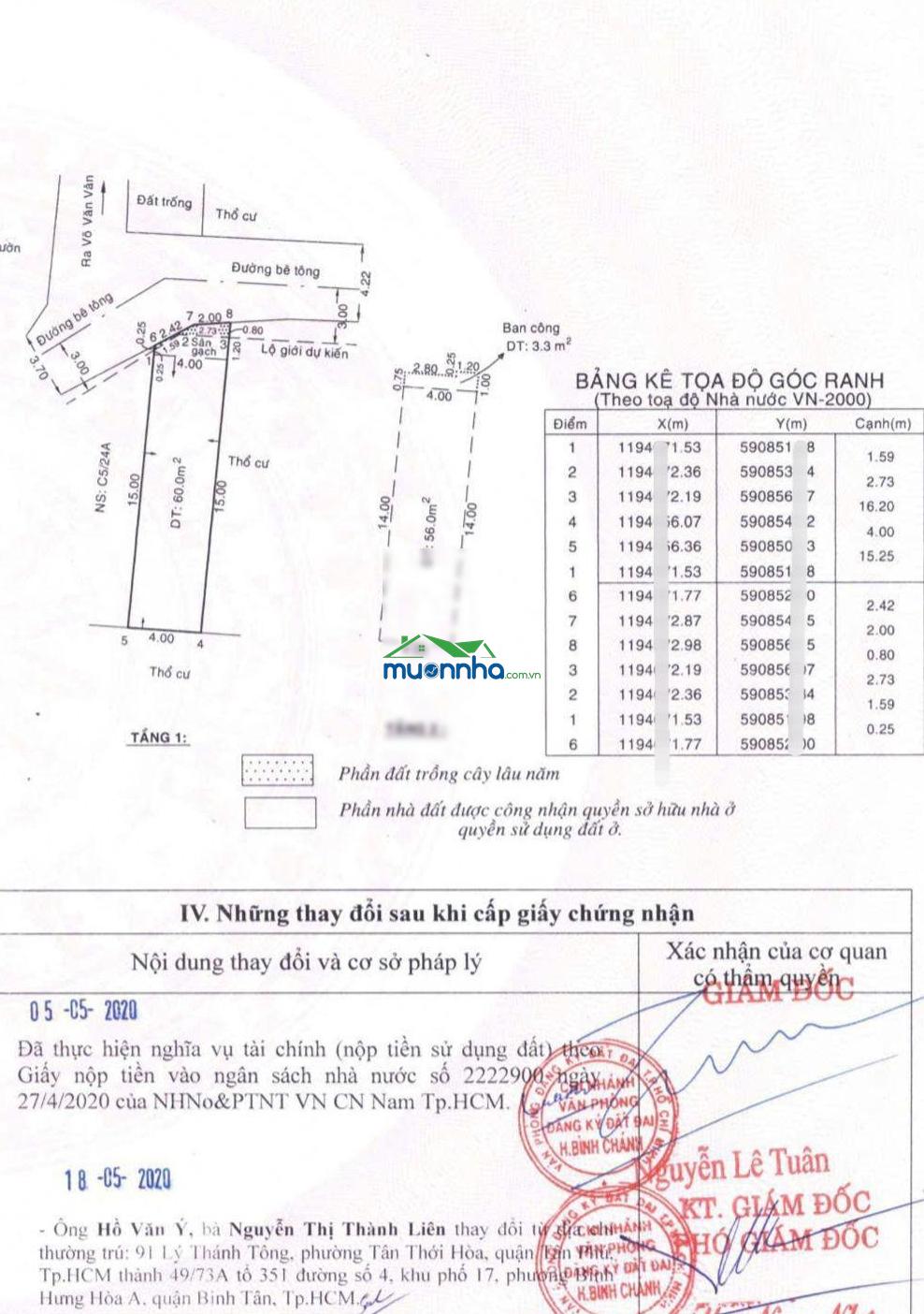Nhà 1/liên khu 4 - 5, dtsd: 119m2, dt đất: 5x16.5m công nhận (64.2m2 đất odt) giá 4.2 tỷ