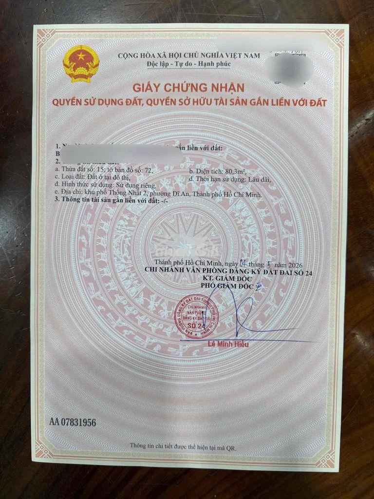Sổ hồng riêng 72m2 tc 100% hẻm 2,1m gần vincom 550