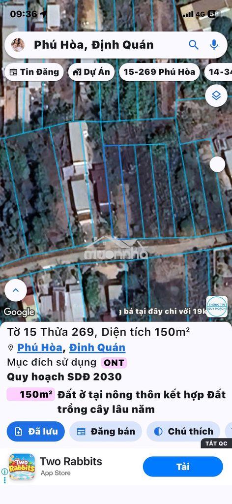 Chỉ 570 triệu sở hữu ngay 150m2 lô đất phú hoà định quán