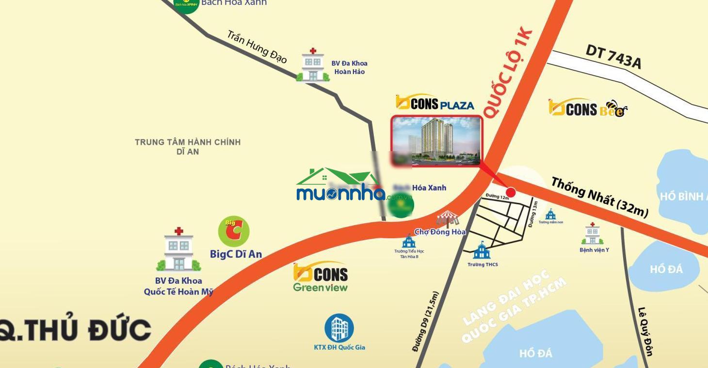 Chủ cho thuê căn hộ bcons plaza, 2pn2wc, có nội thất, giá 6tr/th, dọn vào ở ngay - 3