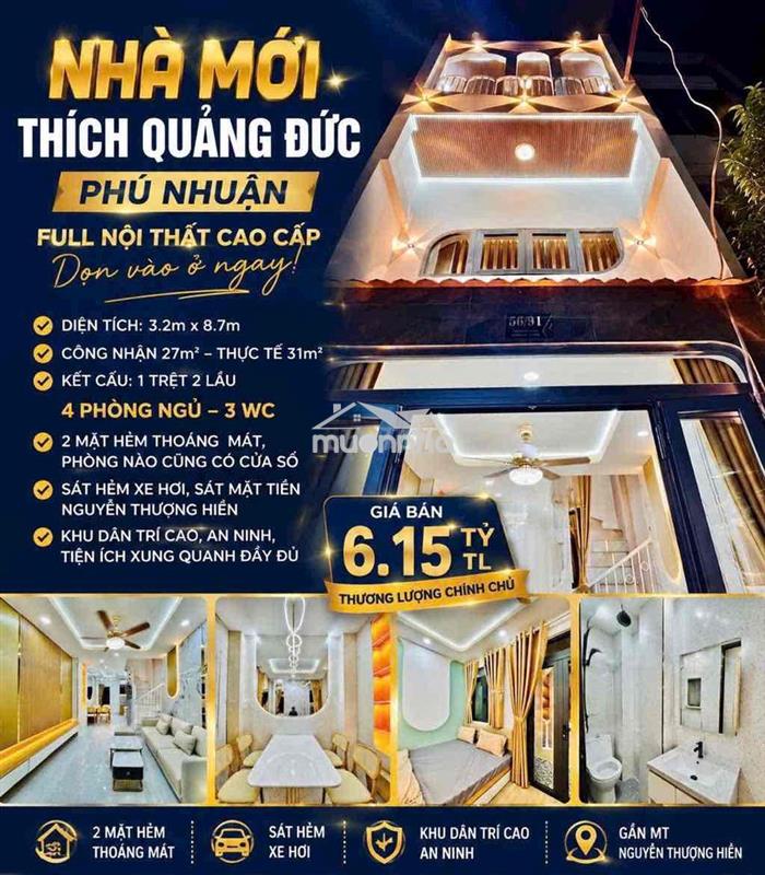 Siêu phẩm thích quảng đức-hẻm xe hơi-mới đẹp lung linh-6,15t tỷ tl