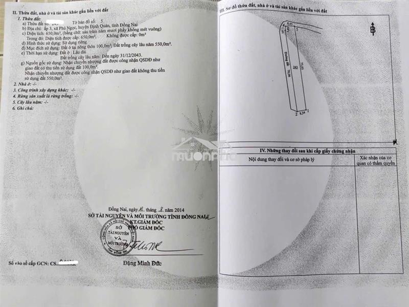Bán đất khu đông dân xã phú ngọc huyện định quán