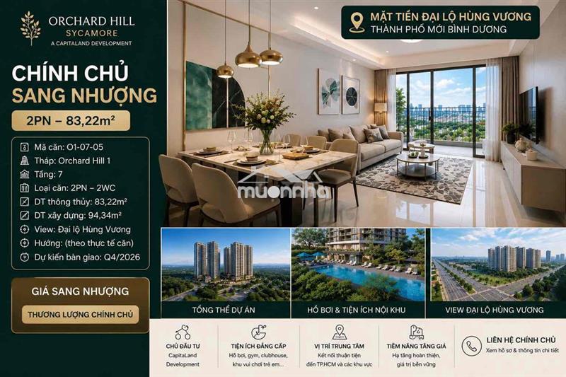Chính chủ sang nhượng căn 2pn orchard hill - sycamore capitaland 94,34