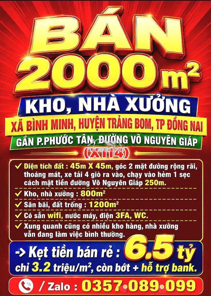 Bán rẻ 2000m2 kho, nhà xưởng xã bình minh, trảng bom, đồng nai