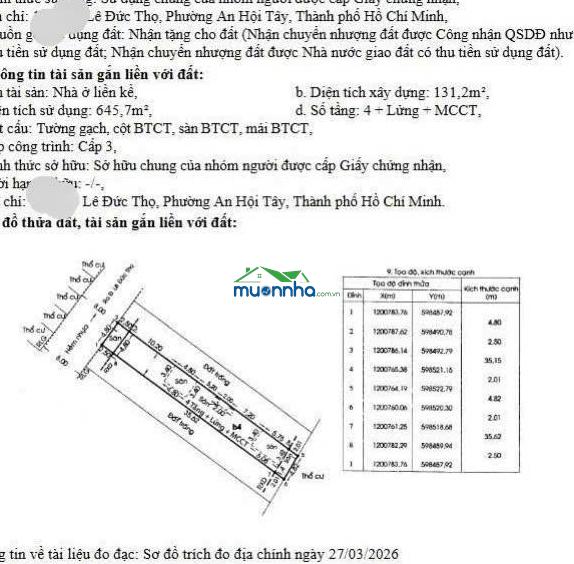 Bán chdv lê đức thọ hẻm 8m cách mặt tiền 50m dt 4,8x40 cn 191.5m2 sàn sử dụng 654m2 giá 19 tỷ - 2