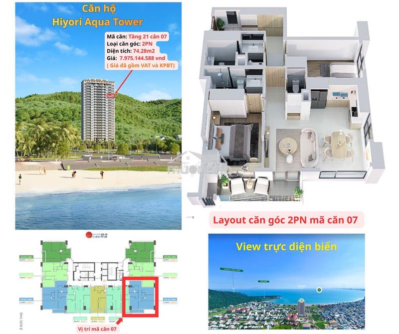 Căn góc 2pn giá 7.975 tỷ view biển sở hữu lâu dài - hiyori aqua tower