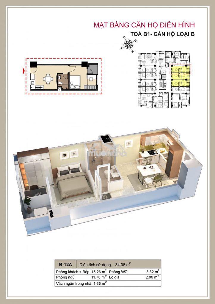 Bán căn hộ 1pn giá:850tr chung cư hoà khánh - 2