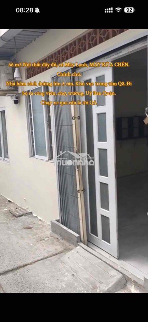 Cho thuê nhà dt 4m5x16 .2 phòng 1 wc nhà cấp 4 p5 q8