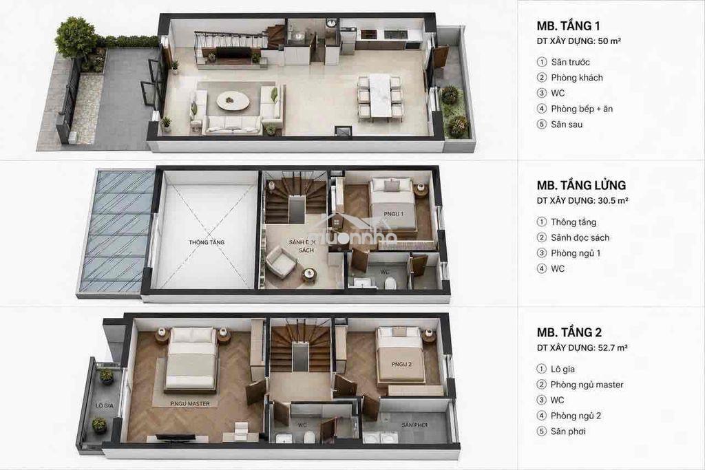 Nhà ở thương mại 1 trệt - 1 lửng - 1 lầu - 2