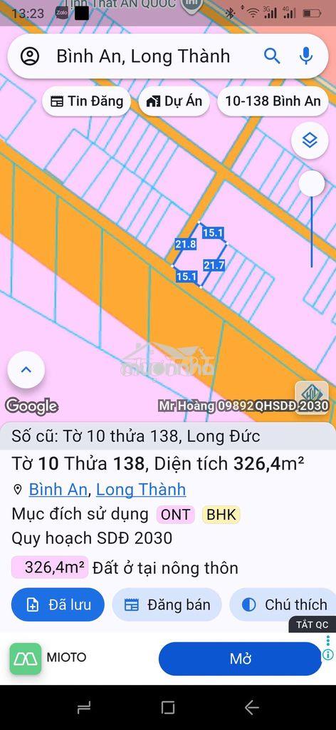 Bán đất thổ cư gần khu công nghiệp long đức, quy hoạch đường lớn