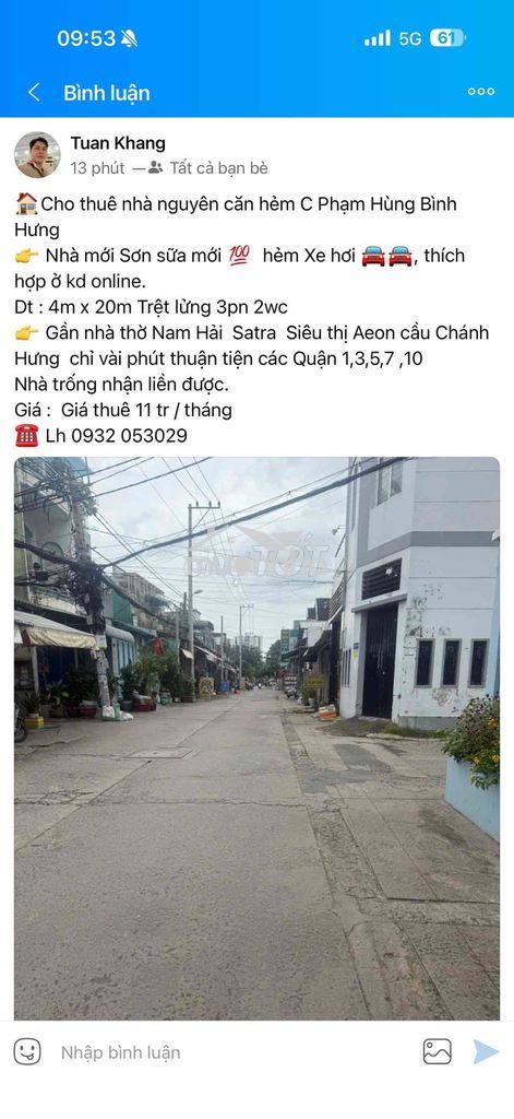 🏠Cho thuê nhà nguyên căn hẻm c phạm hùng bình hưng 👉 nhà mới sơn sữa - 3