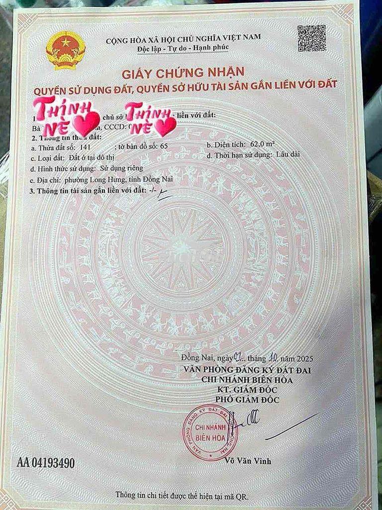 Bán đất sổ riêng long bình tân siêu ngon đường ô tô giá thương lượng