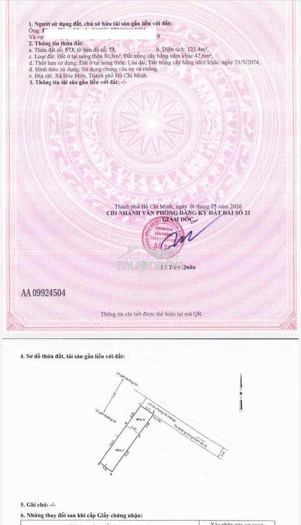 Đất 1/ song hành 50m ,shr dân cư . ngay chợ hóc môn