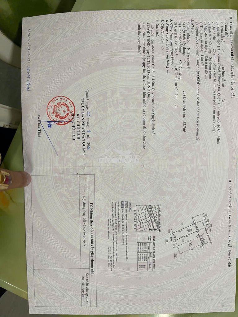 Gía 4,7 tỷ nhà hxh 46/41/45 vườn chuối q3 dt : 3x9 trệt lầu  - Ảnh 3