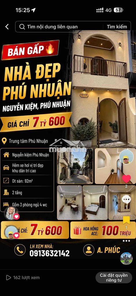 Cần bán nhà hẻm xe hơi . khu dân trí cao . ngay ngã tư phú nhuận