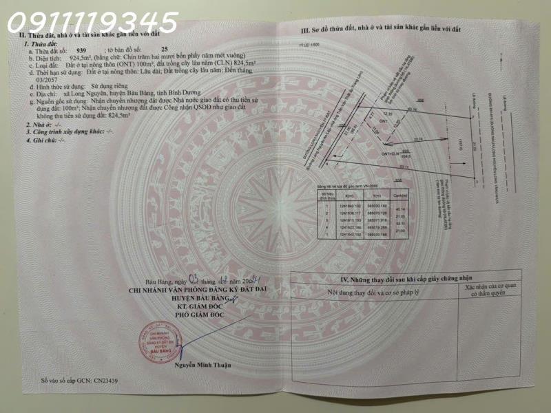 Chính chủ cần bán lô đất siêu đẹp 2 mặt tiền đường dh615, long nguyên, bàu bàng, 924,5 m2, 2,68 tỷ