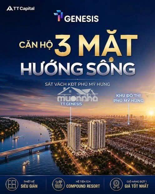 Tt genesis 53m2, 1pn-1wc giá 3,650 tỷ, view sông - bàn giao nt cao cấp